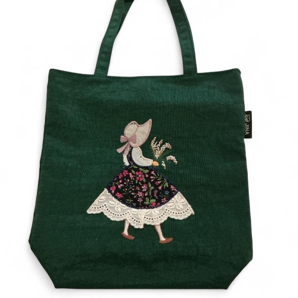 Jina Tote Bag Women Small Mini Green Excellent Embroidered Lace Korean